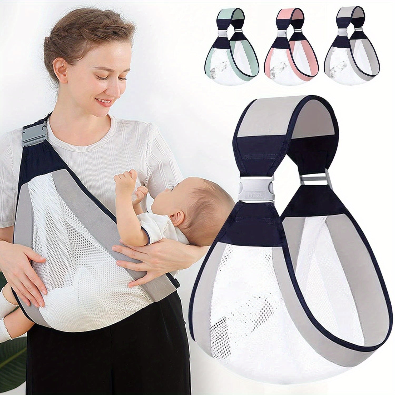 Baby Carrier Grey Ergonomic Adjustable Mesh Sling for Newborns to Toddlers up to 20kg