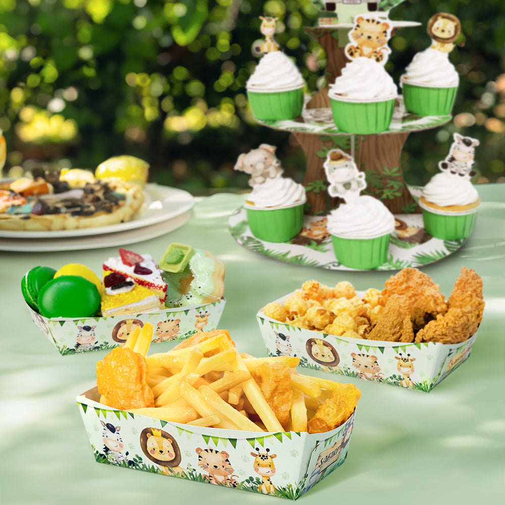 Six-Pack Jungle Safari Paper Snack Trays with Animal Print for Parties