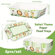 Six-Pack Jungle Safari Paper Snack Trays with Animal Print for Parties