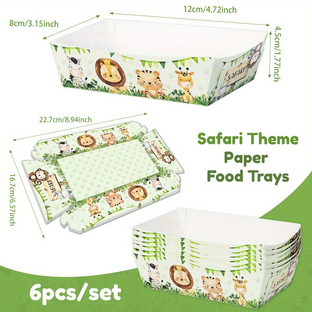 Six-Pack Jungle Safari Paper Snack Trays with Animal Print for Parties