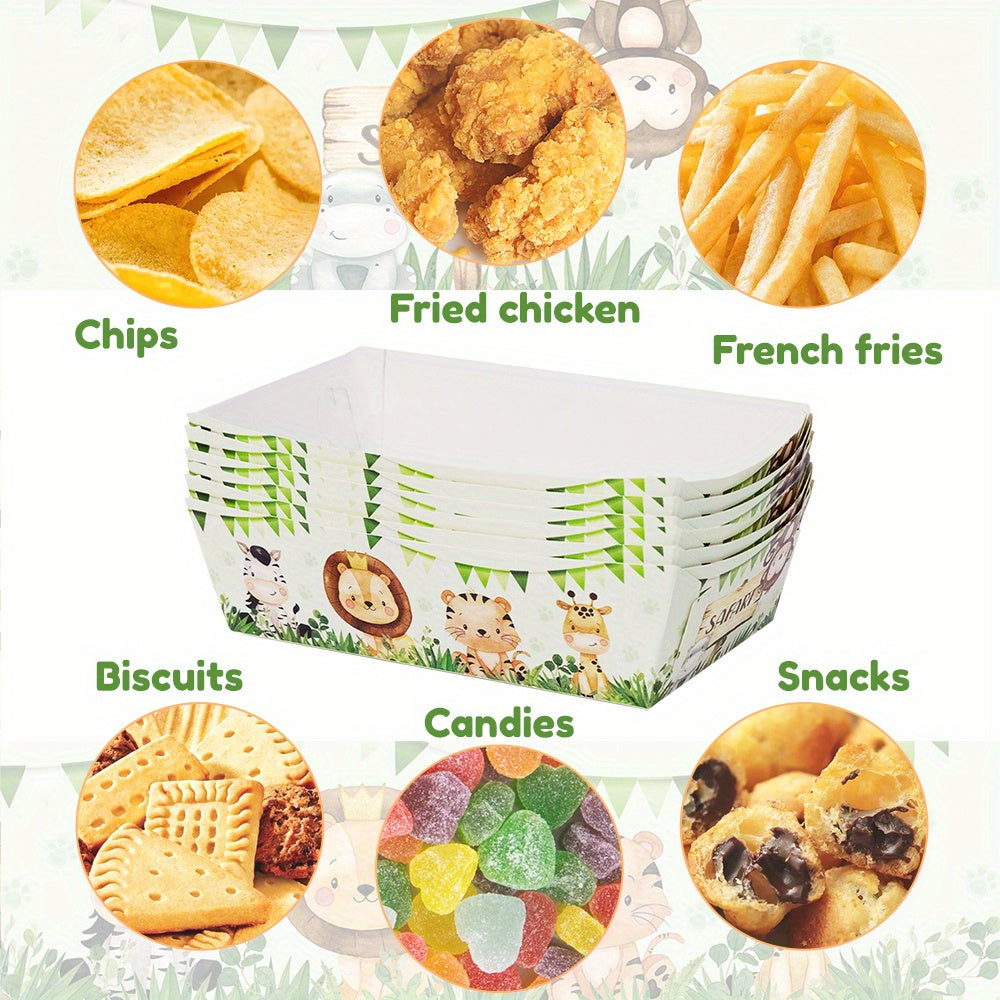 Six-Pack Jungle Safari Paper Snack Trays with Animal Print for Parties
