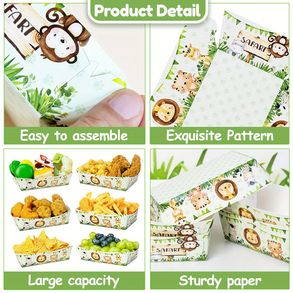 Six-Pack Jungle Safari Paper Snack Trays with Animal Print for Parties