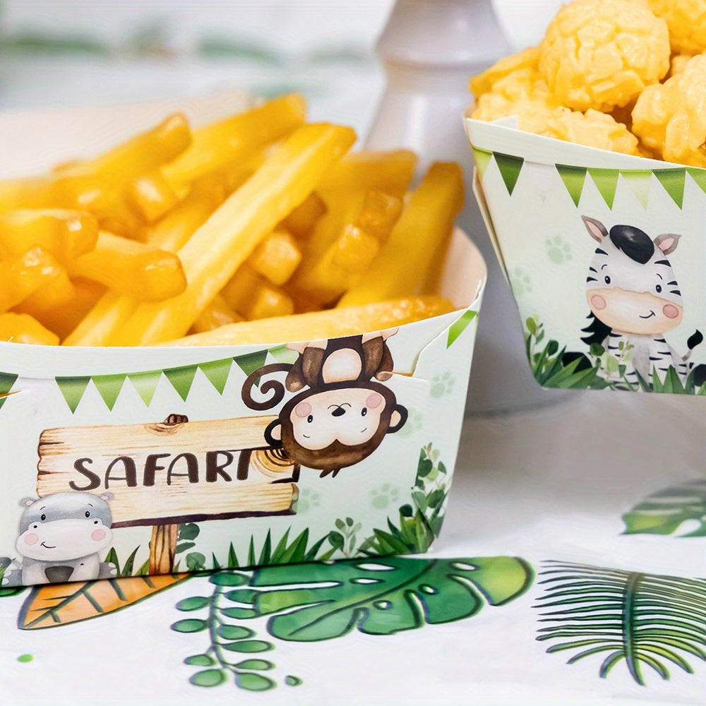 Six-Pack Jungle Safari Paper Snack Trays with Animal Print for Parties