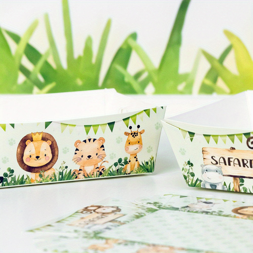 Six-Pack Jungle Safari Paper Snack Trays with Animal Print for Parties