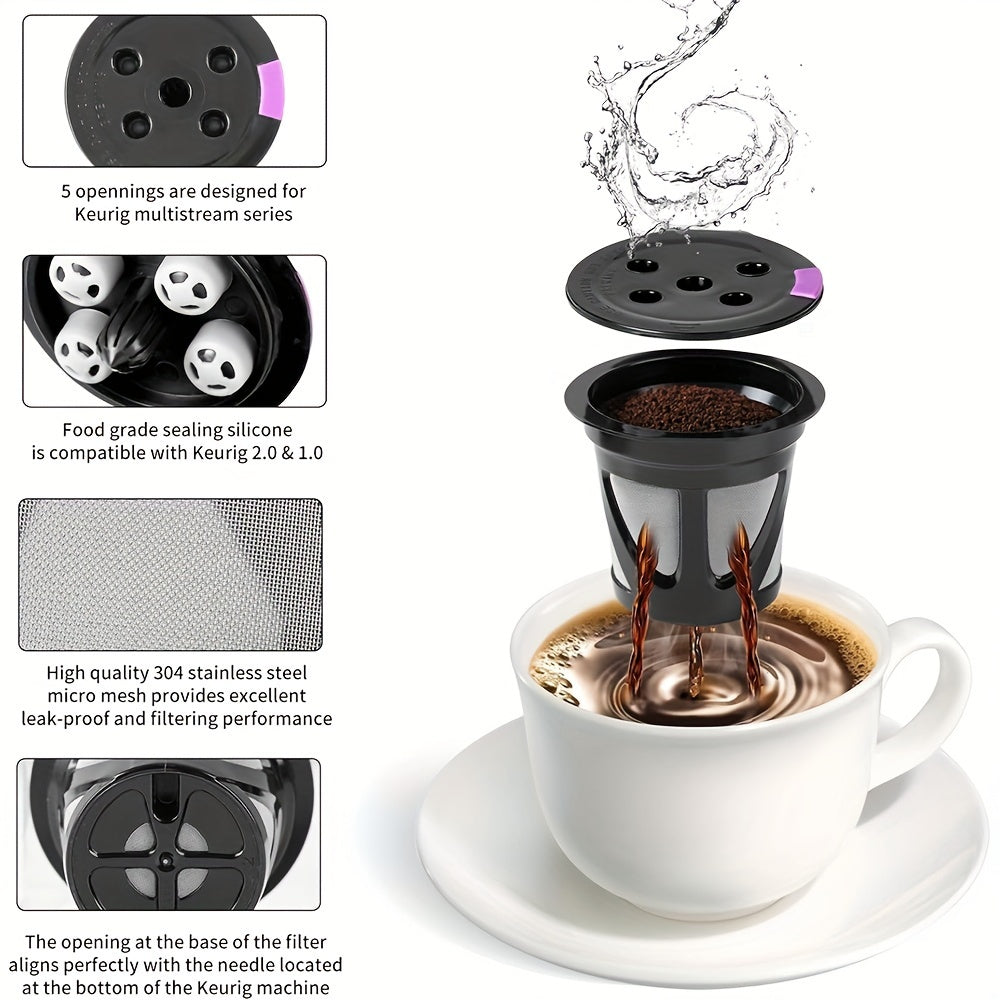 Reusable Coffee Pods for Keurig K-Supreme Plus, 5-Hole Design, Eco-Friendly