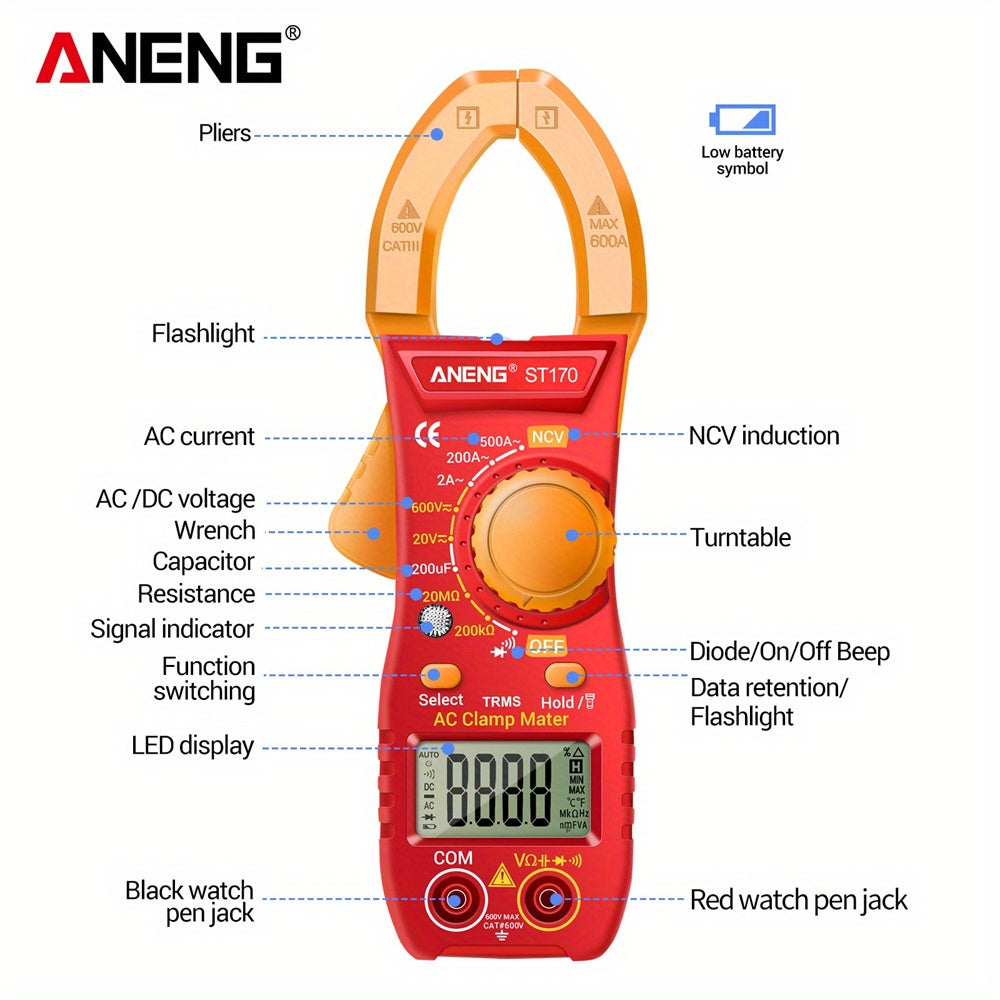 Non-Contact Clamp Meter for AC Current Measurement with NCV Detection