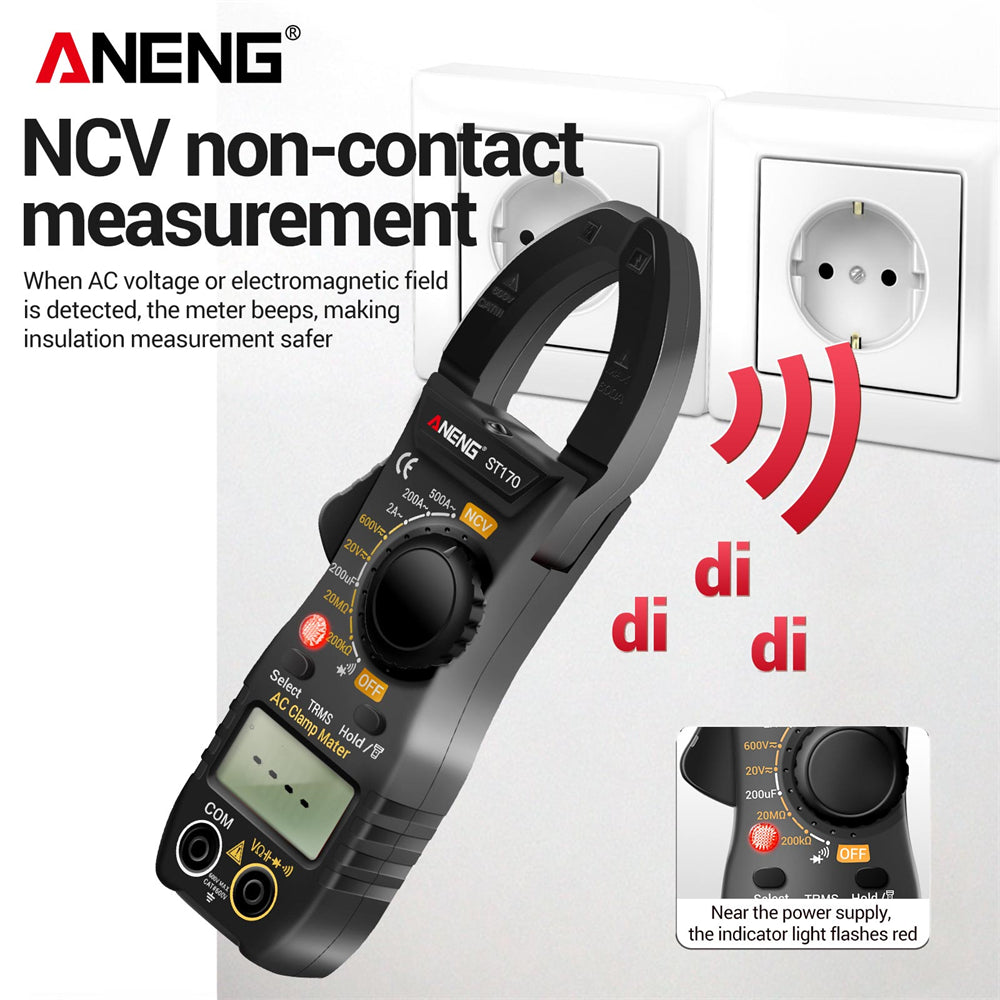 Non-Contact Clamp Meter for AC Current Measurement with NCV Detection