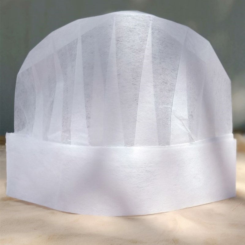 Bir martalik to'qilmagan qog'oz oshpaz shlyapkalari 5 yoki 10 ta paket nafas oladigan yuqori poyafzal oshxona bosh kiyimlari