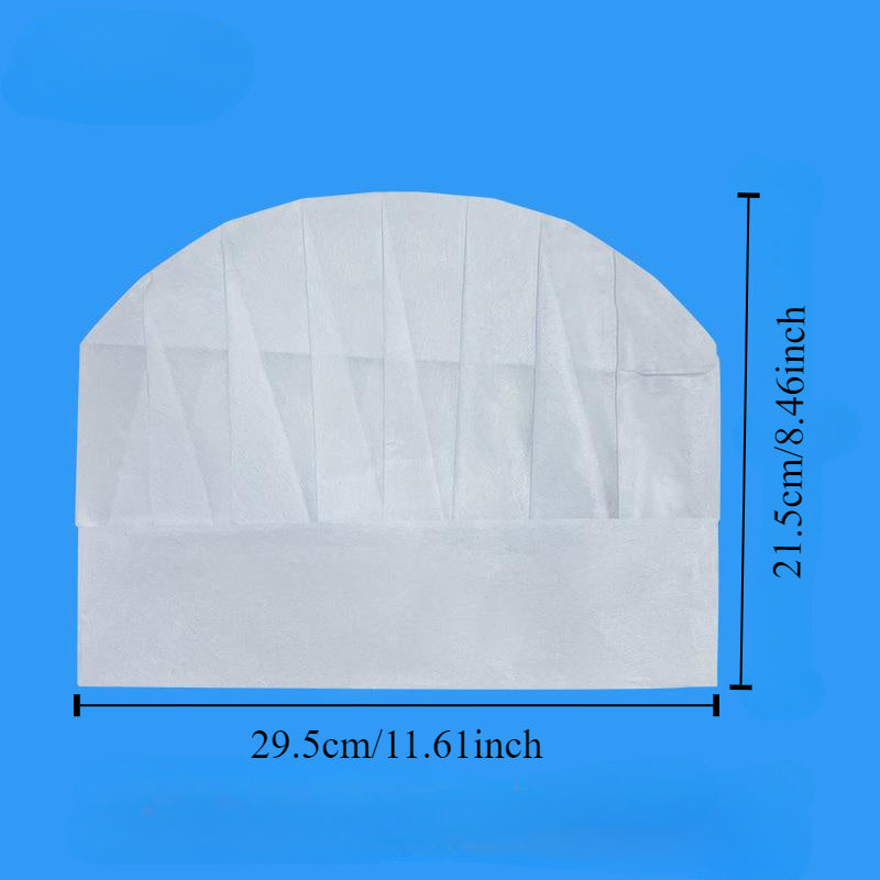 Bir martalik to'qilmagan qog'oz oshpaz shlyapkalari 5 yoki 10 ta paket nafas oladigan yuqori poyafzal oshxona bosh kiyimlari