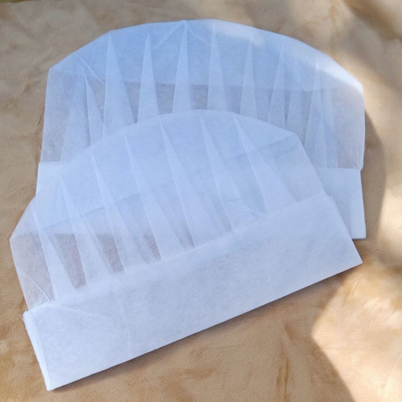 Bir martalik to'qilmagan qog'oz oshpaz shlyapkalari 5 yoki 10 ta paket nafas oladigan yuqori poyafzal oshxona bosh kiyimlari