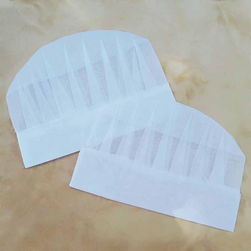 Bir martalik to'qilmagan qog'oz oshpaz shlyapkalari 5 yoki 10 ta paket nafas oladigan yuqori poyafzal oshxona bosh kiyimlari