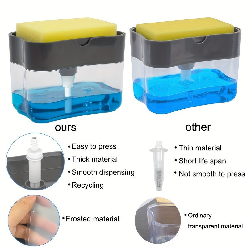 Plastic Kitchen Soap Dispenser Set with Leak-Proof Pump and Sponge Holder