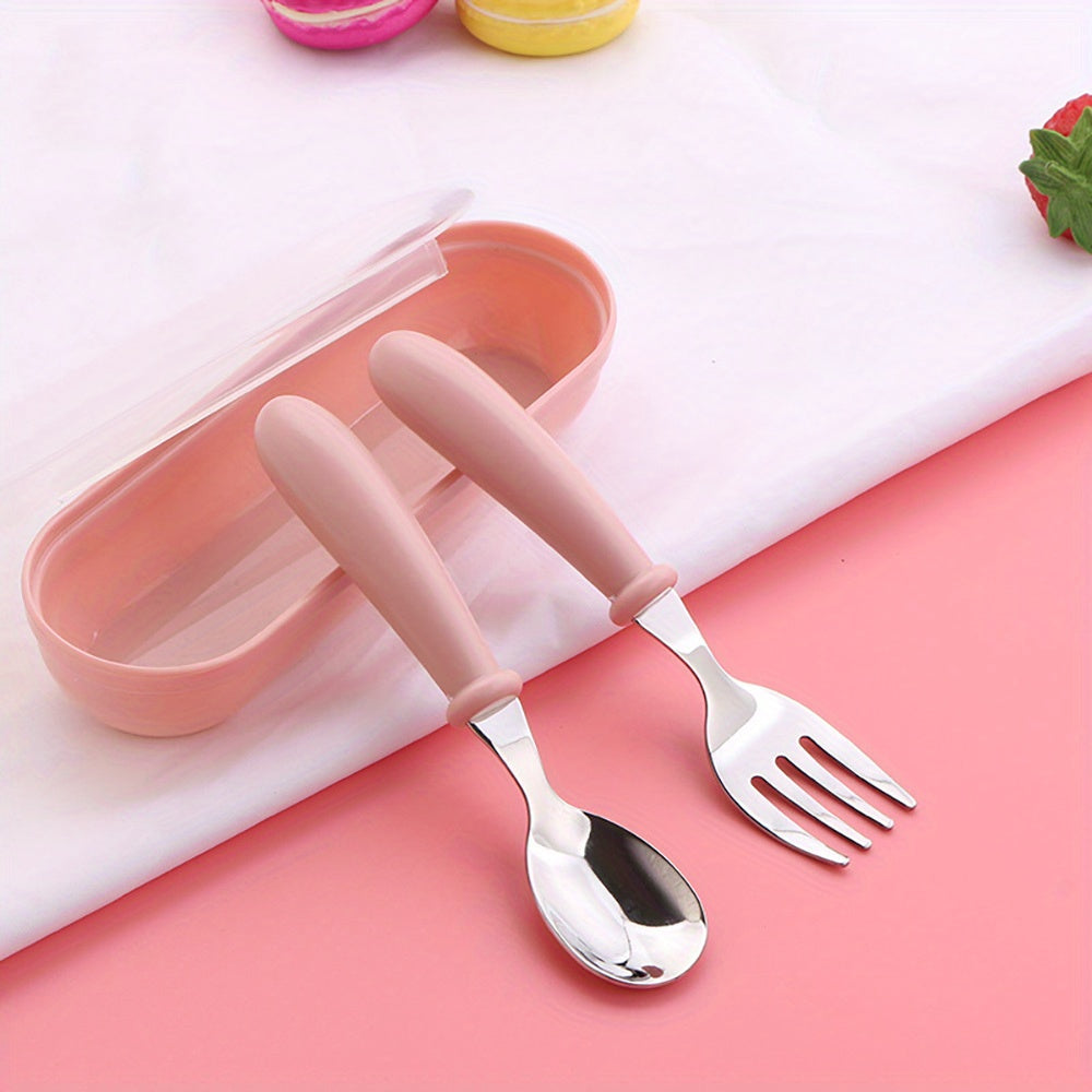 Kids Stainless Steel Cutlery Set with Fork Spoon and Storage Box