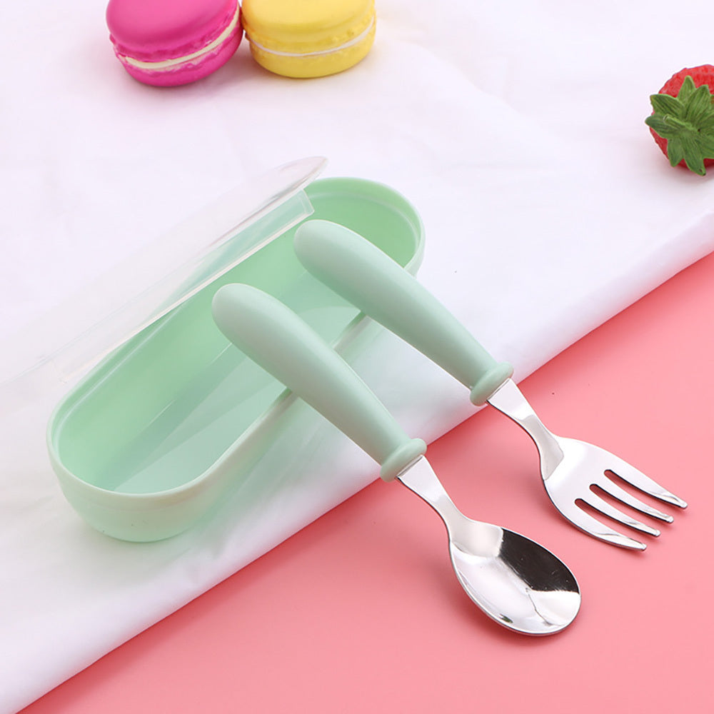 Kids Stainless Steel Cutlery Set with Fork Spoon and Storage Box