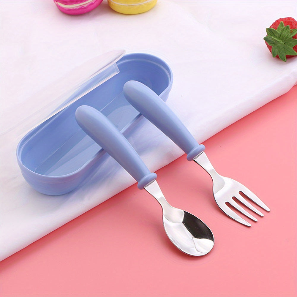 Kids Stainless Steel Cutlery Set with Fork Spoon and Storage Box