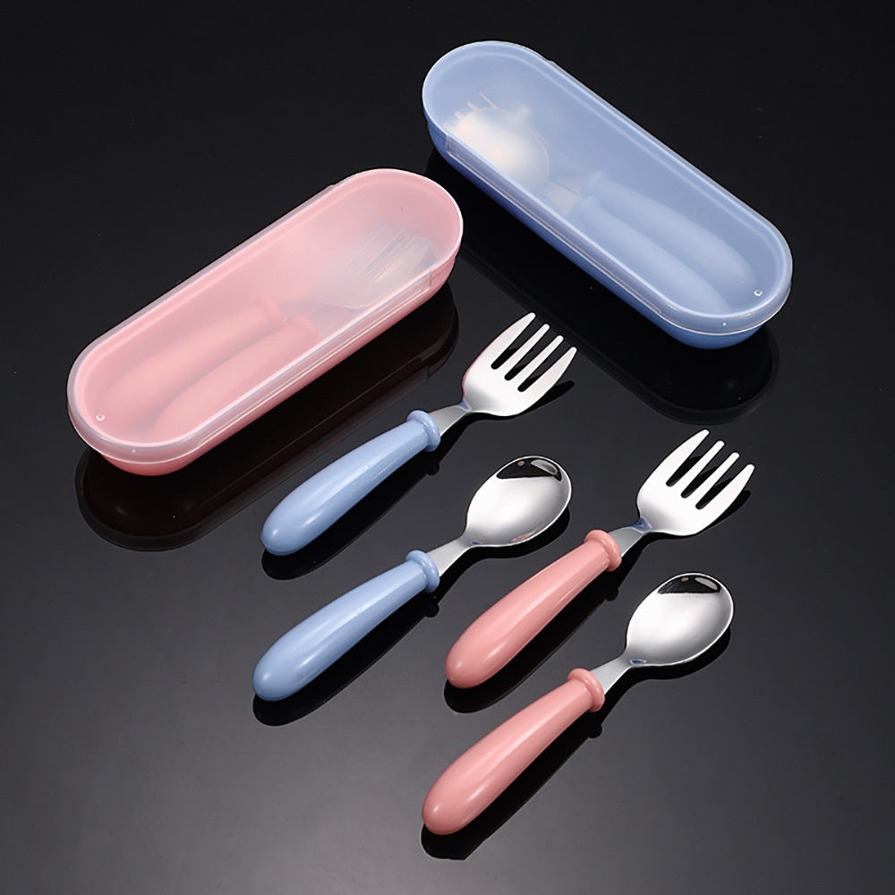 Kids Stainless Steel Cutlery Set with Fork Spoon and Storage Box