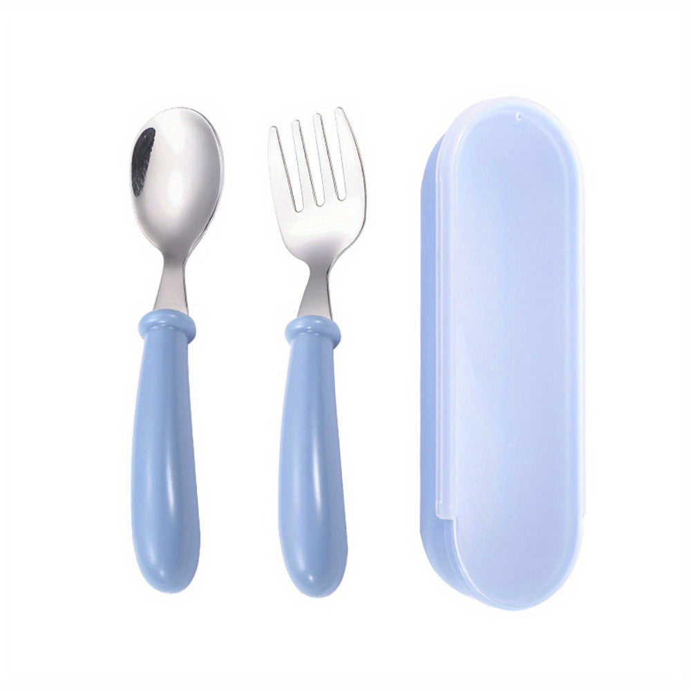 Kids Stainless Steel Cutlery Set with Fork Spoon and Storage Box