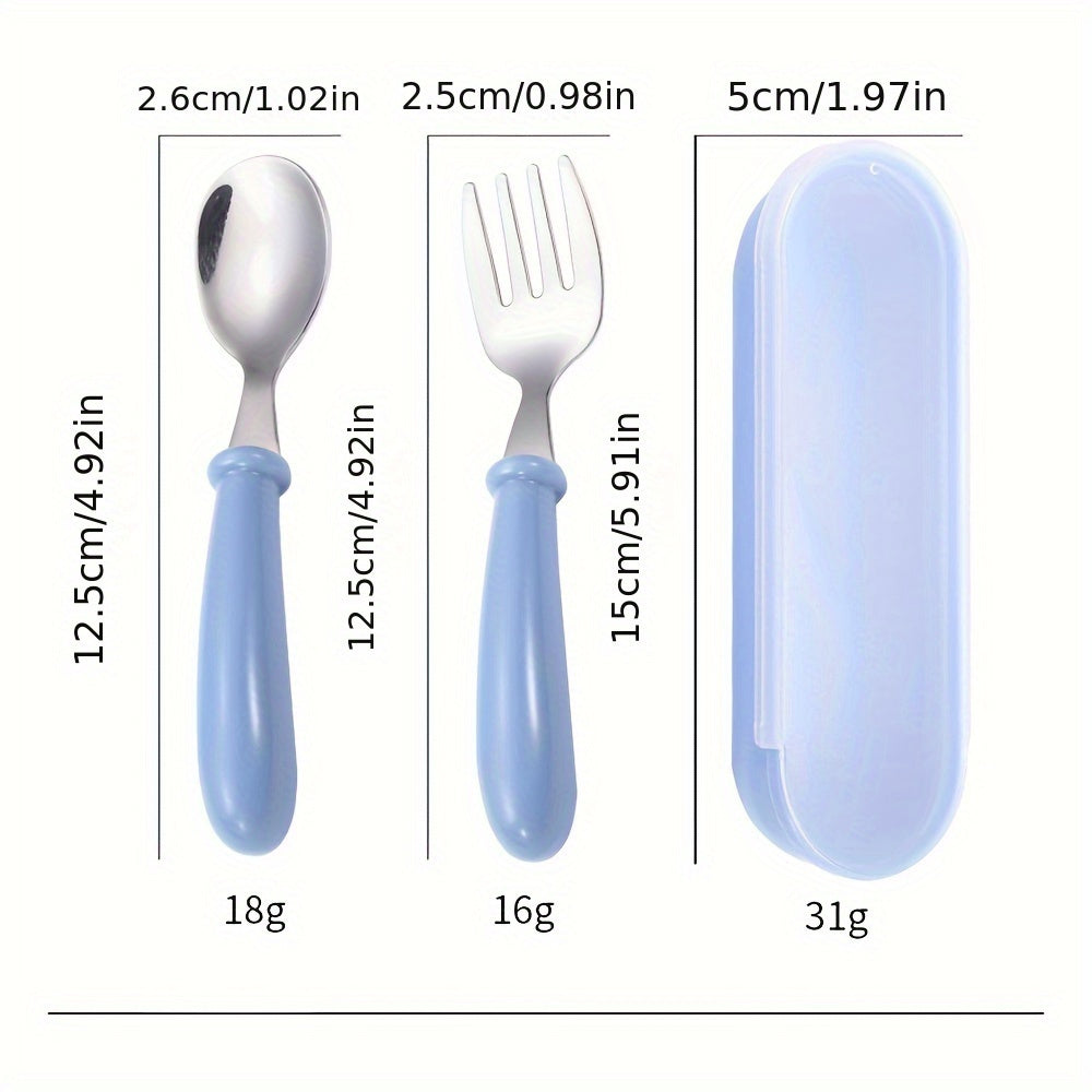 Kids Stainless Steel Cutlery Set with Fork Spoon and Storage Box