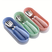 Kids Stainless Steel Cutlery Set with Fork Spoon and Storage Box