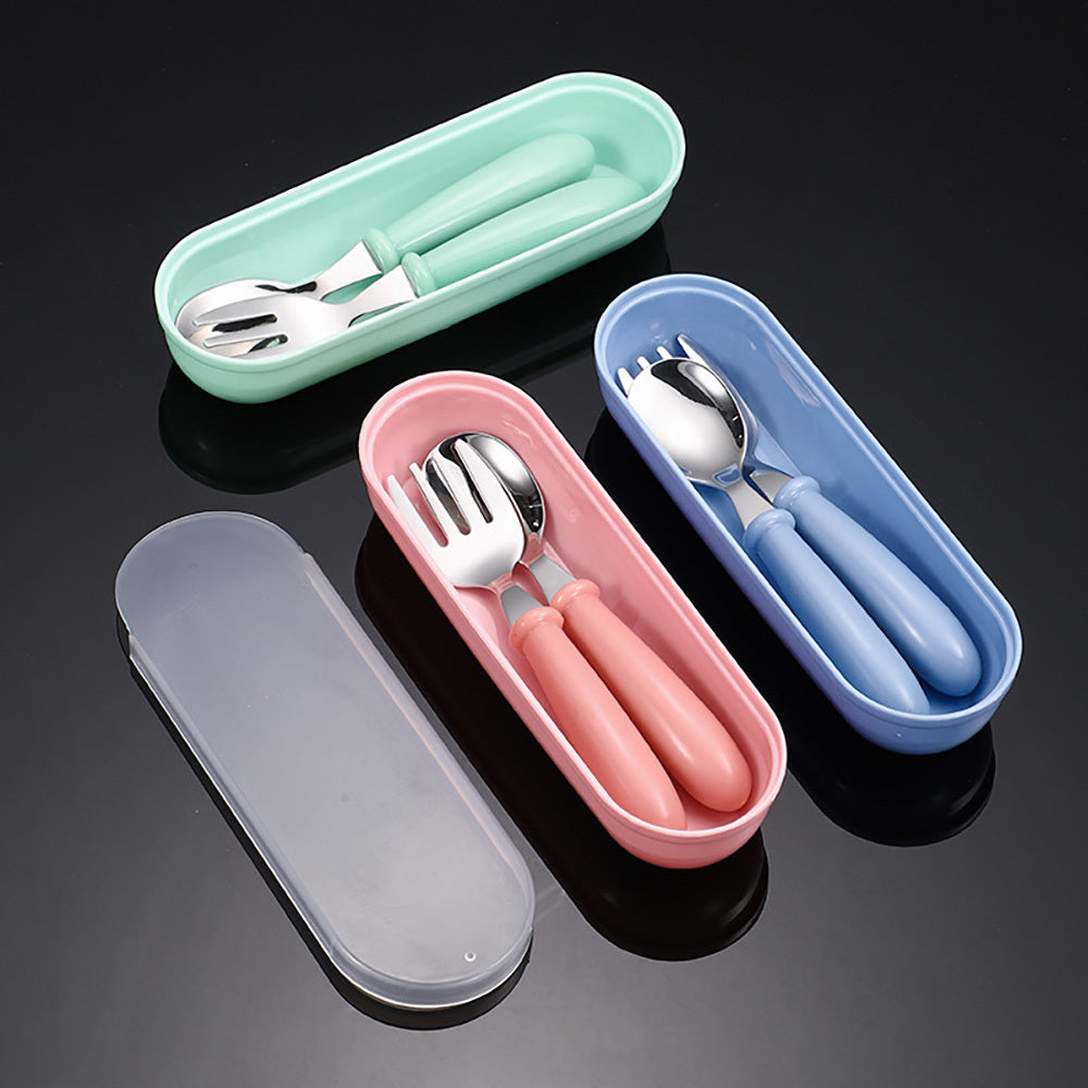 Kids Stainless Steel Cutlery Set with Fork Spoon and Storage Box