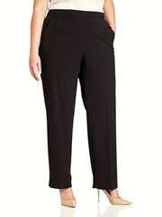 Plus Size High-Waisted Straight Leg Pants Polyester Pockets Spring Fall