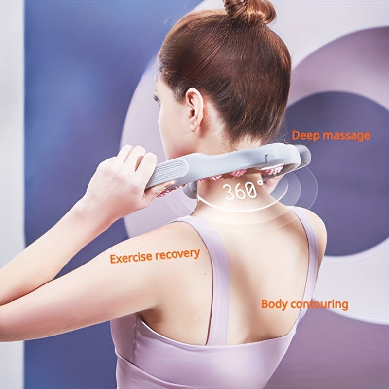 14 g'ildirakli va oyoq qisqichi bilan yoga fitness roliki, pushti va kulrang rangda. Uyda mashq qilish, mushak massaji va samaradorlikni oshirish uchun ideal. Ergonomik dizayn, xavfsiz oyoq qisqichi bilan.