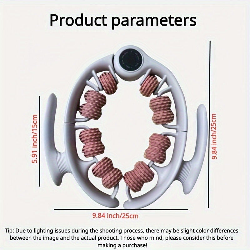 14 g'ildirakli va oyoq qisqichi bilan yoga fitness roliki, pushti va kulrang rangda. Uyda mashq qilish, mushak massaji va samaradorlikni oshirish uchun ideal. Ergonomik dizayn, xavfsiz oyoq qisqichi bilan.