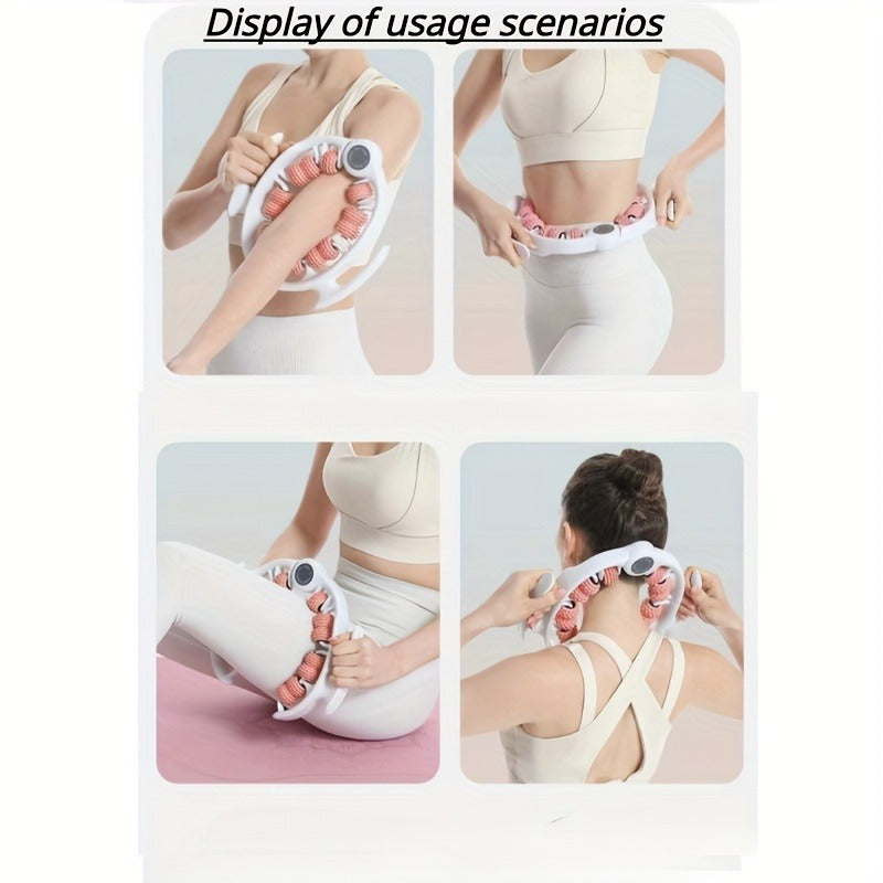 14 g'ildirakli va oyoq qisqichi bilan yoga fitness roliki, pushti va kulrang rangda. Uyda mashq qilish, mushak massaji va samaradorlikni oshirish uchun ideal. Ergonomik dizayn, xavfsiz oyoq qisqichi bilan.