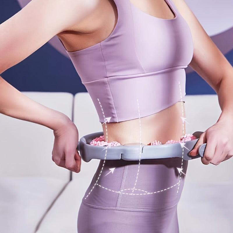 14 g'ildirakli va oyoq qisqichi bilan yoga fitness roliki, pushti va kulrang rangda. Uyda mashq qilish, mushak massaji va samaradorlikni oshirish uchun ideal. Ergonomik dizayn, xavfsiz oyoq qisqichi bilan.