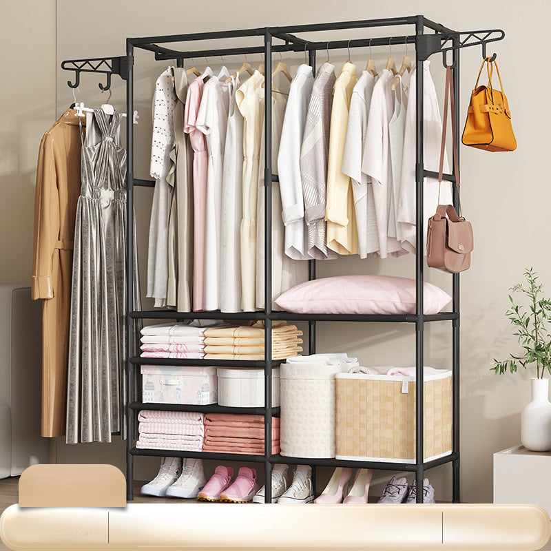 Multifunctional Double-Row Clothes Rack with 10 Shelves Freestanding Metal Organizer