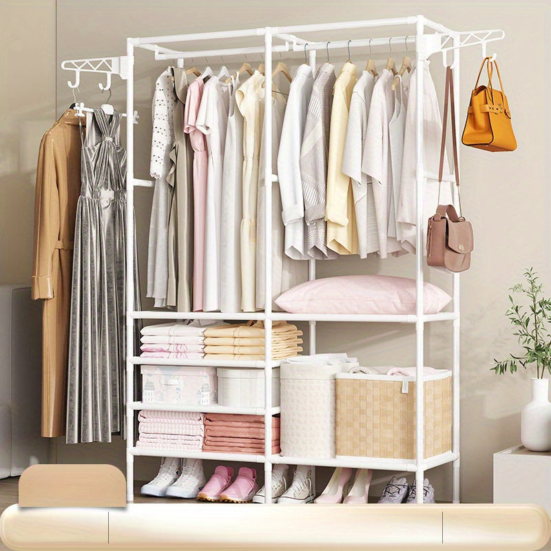 Multifunctional Double-Row Clothes Rack with 10 Shelves Freestanding Metal Organizer