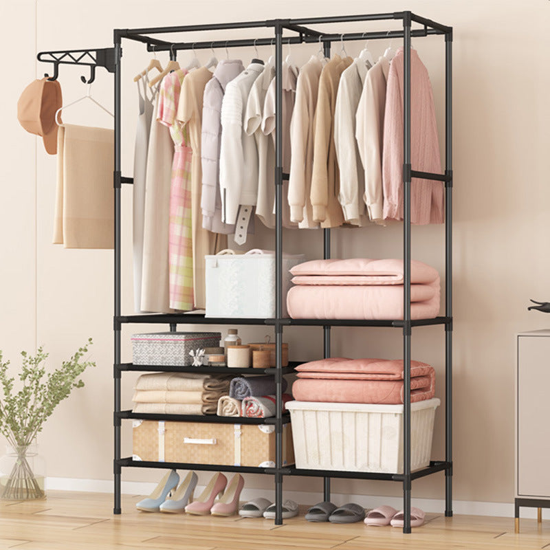 Multifunctional Double-Row Clothes Rack with 10 Shelves Freestanding Metal Organizer