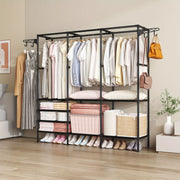Multifunctional Double-Row Clothes Rack with 10 Shelves Freestanding Metal Organizer