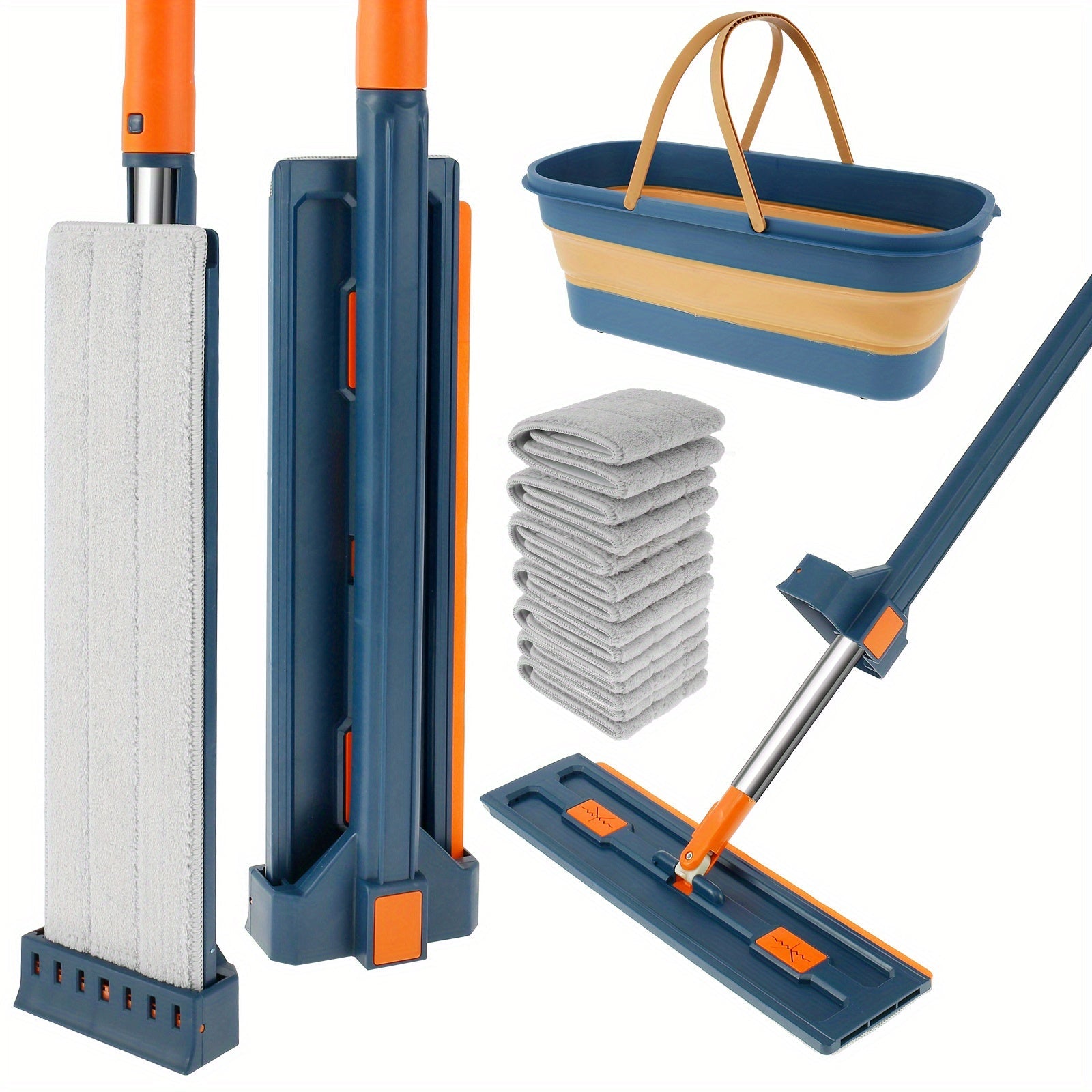 360° Rotating Microfiber Mop and Bucket Set for Wet Dry Cleaning with 7 Pads