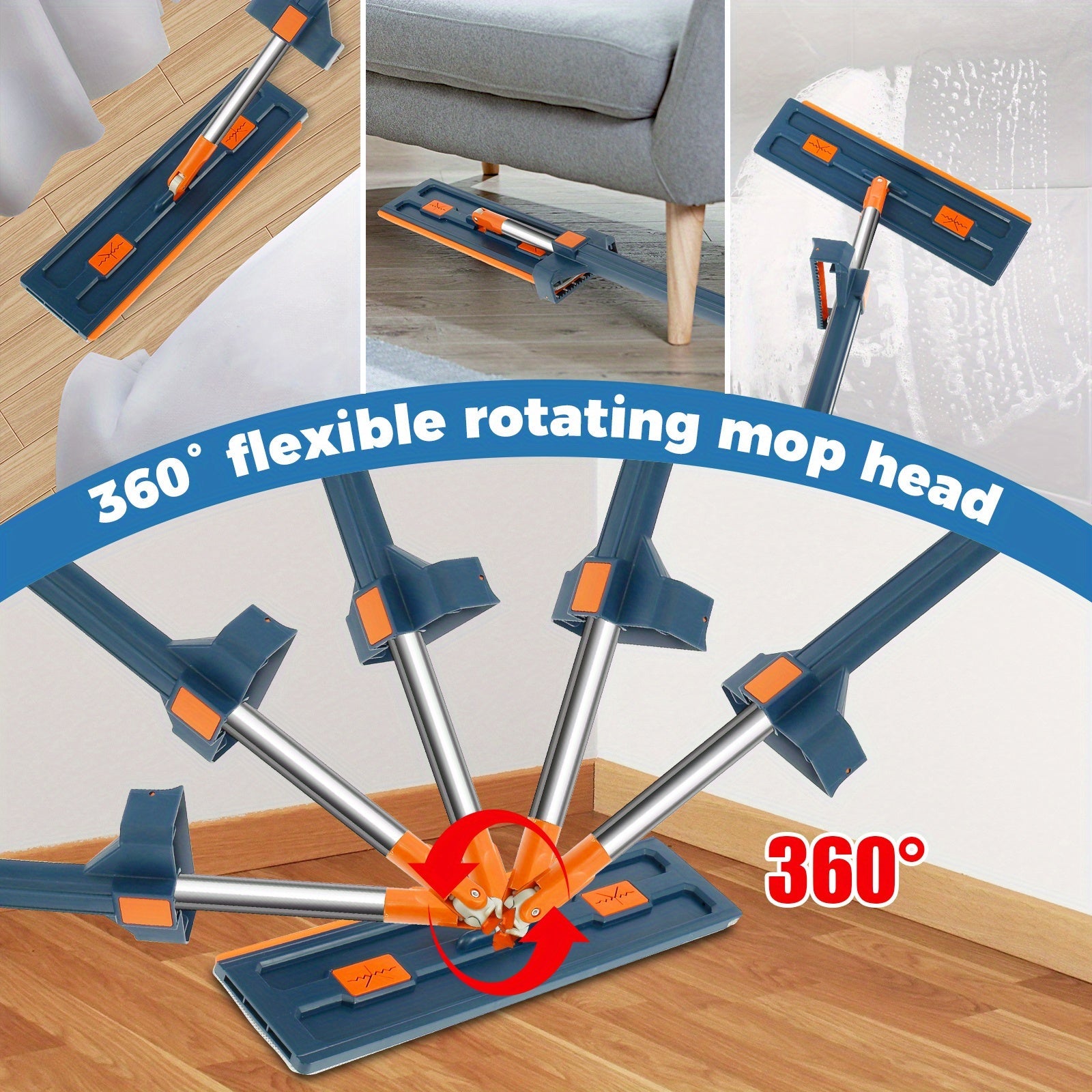 360° Rotating Microfiber Mop and Bucket Set for Wet Dry Cleaning with 7 Pads