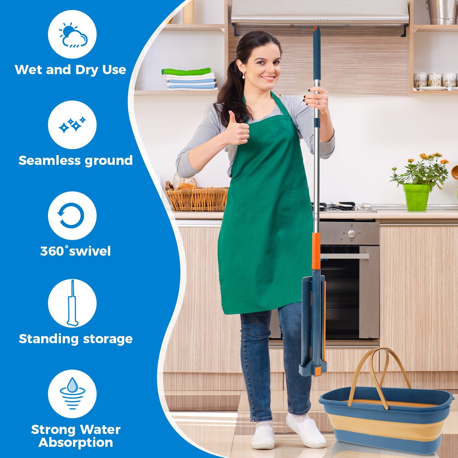 360° Rotating Microfiber Mop and Bucket Set for Wet Dry Cleaning with 7 Pads