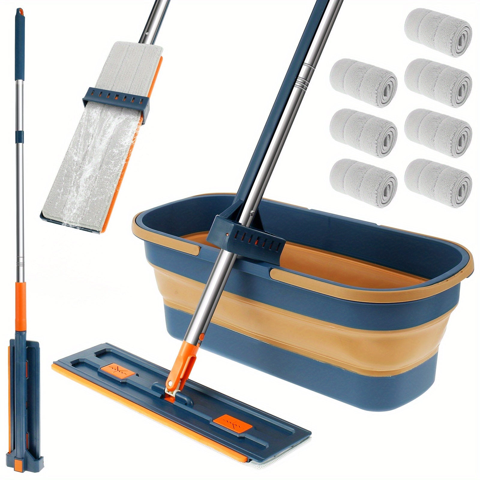 360° Rotating Microfiber Mop and Bucket Set for Wet Dry Cleaning with 7 Pads