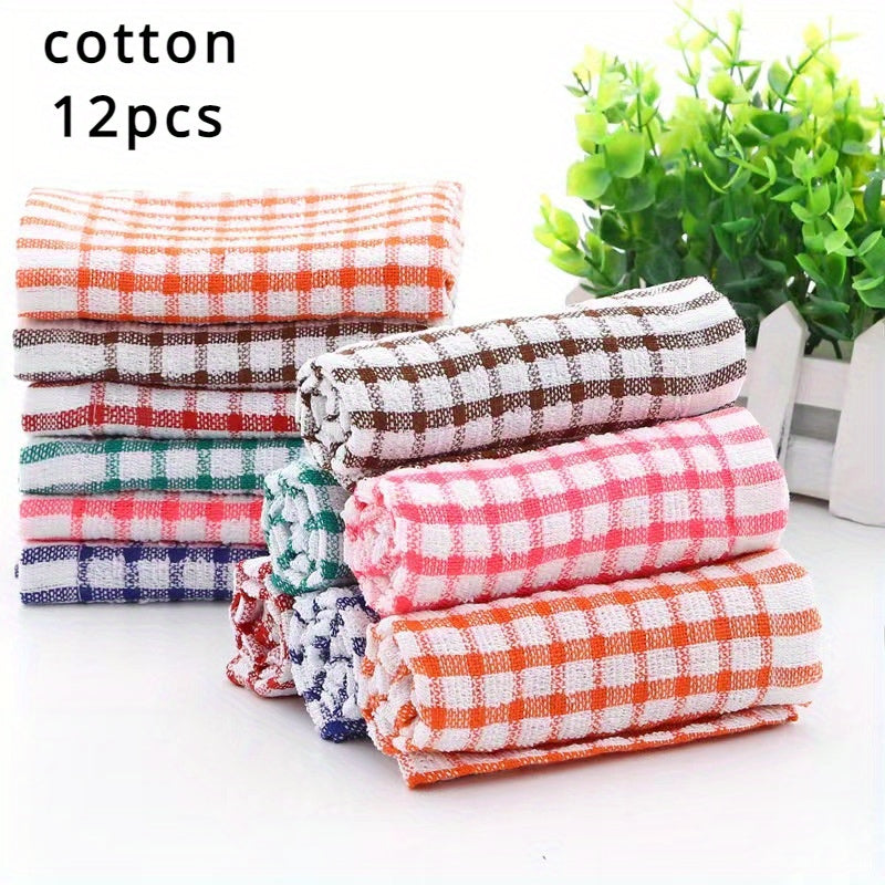 Assorted Color Plaid Dish Towels Set for Kitchen Cleaning and Drying, Absorbent Reusable