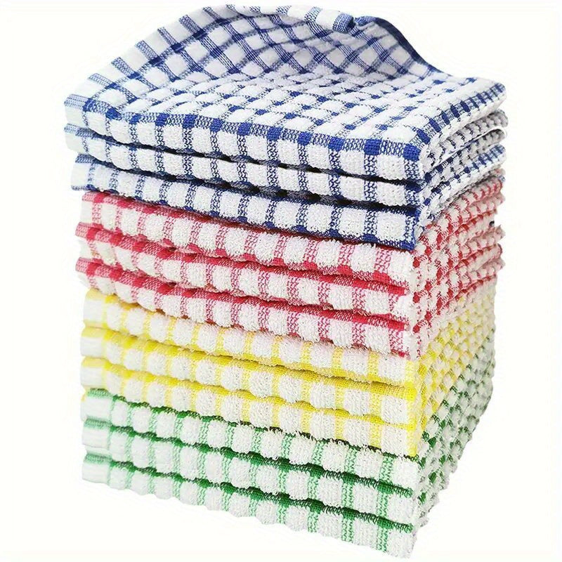 Assorted Plaid Dish Towels Set 6 12 24 Pieces 31x31cm Reusable Kitchen Cloths
