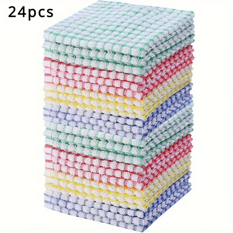 Assorted Plaid Dish Towels Set 6 12 24 Pieces 31x31cm Reusable Kitchen Cloths