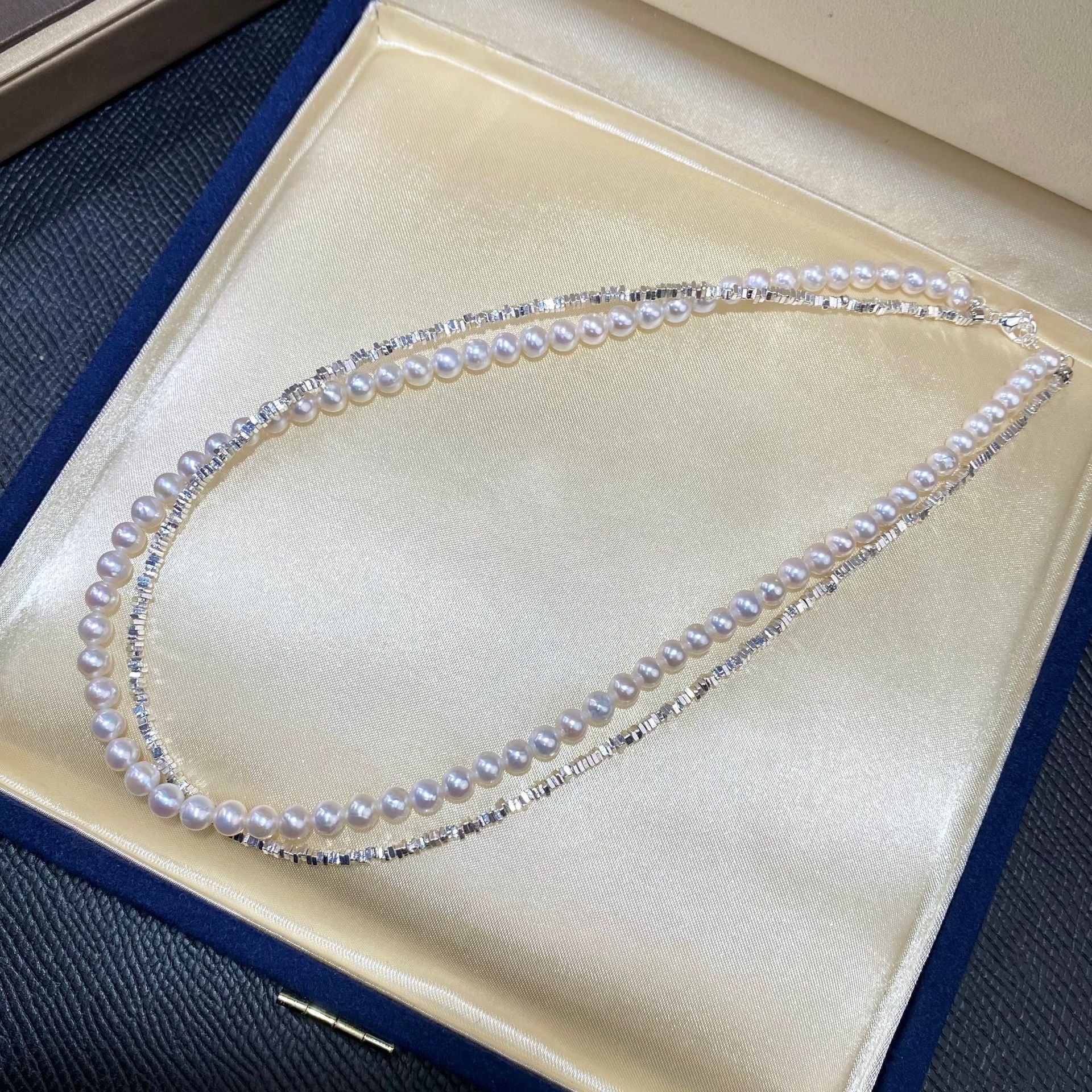 Freshwater Pearl Necklace Double Layered Silver Chain Elegant Jewelry for Women