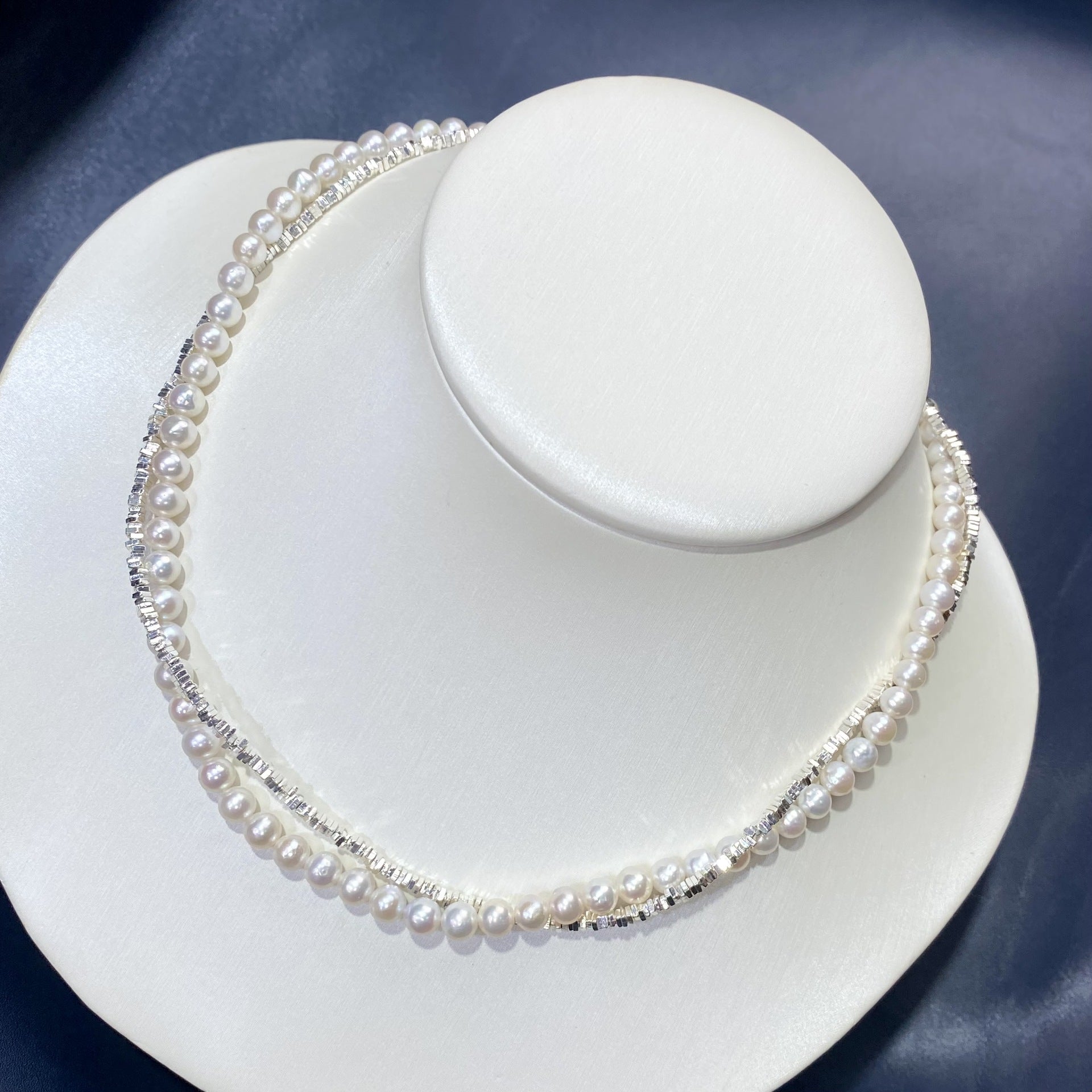 Freshwater Pearl Necklace Double Layered Silver Chain Elegant Jewelry for Women