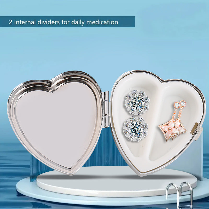 Heart-Shaped Two-Compartment Medicine Box with Castle Design for Travel and Daily Use