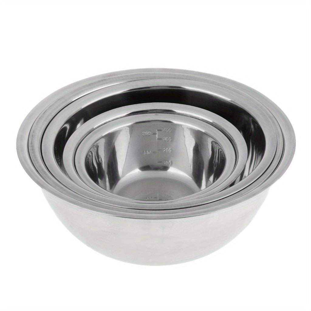Set of 5 Stainless Steel Nesting Mixing Bowls Rust Resistant Wide Rims Space Saving