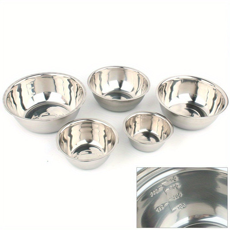 Set of 5 Stainless Steel Nesting Mixing Bowls Rust Resistant Wide Rims Space Saving