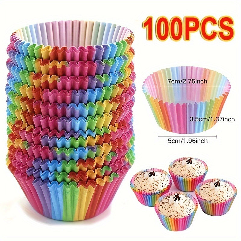 Rainbow Disposable Muffin Cups 100 Count Bright Cupcake Liners for Baking and Parties