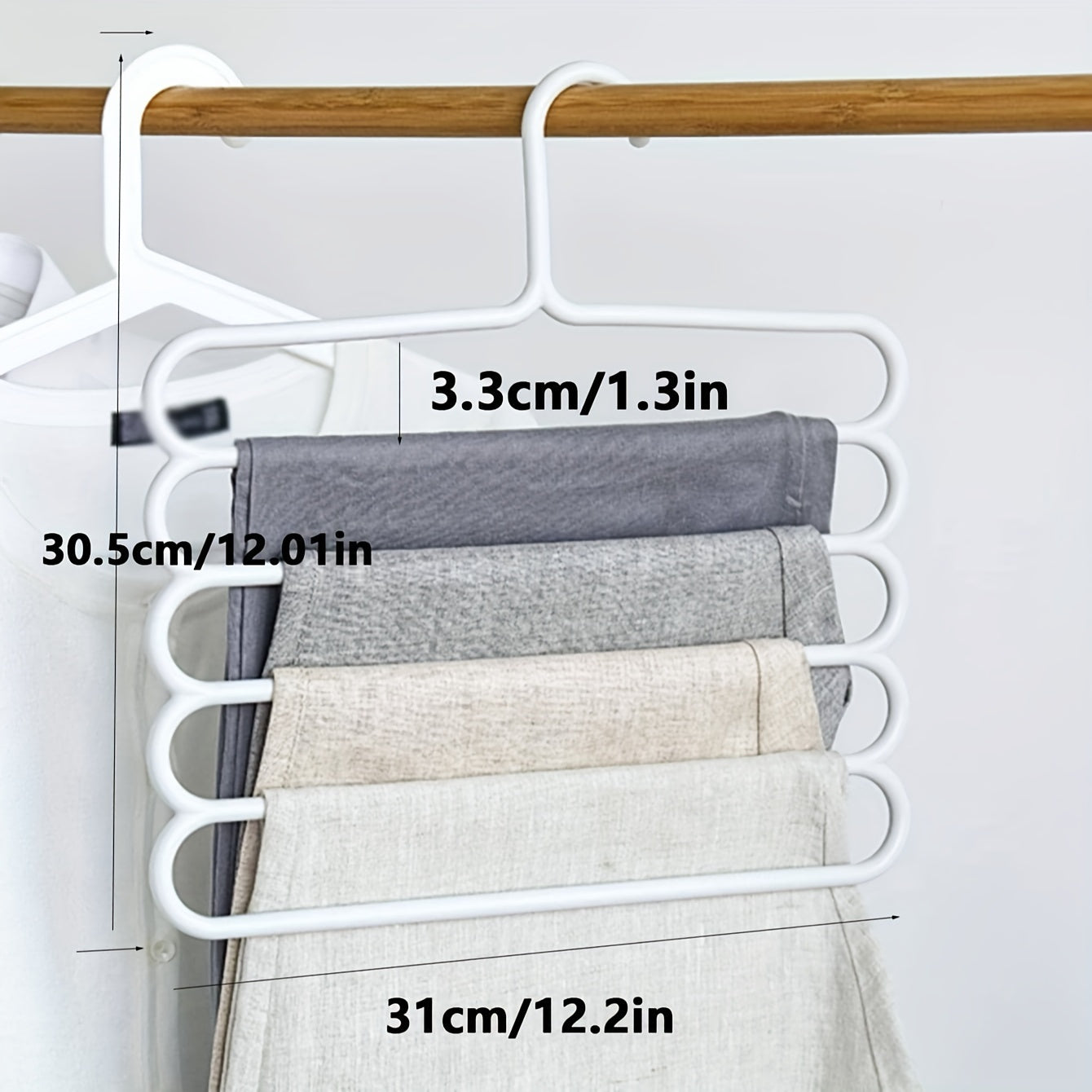 3-Piece White Plastic Pants Hangers with 5 Layers Anti-Slip Closet Organizer for Trousers and Scarves