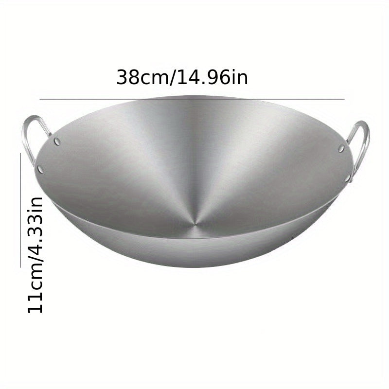 Stainless Steel Wok with Handles for Gas and Induction Cooktops Kitchen Utensil