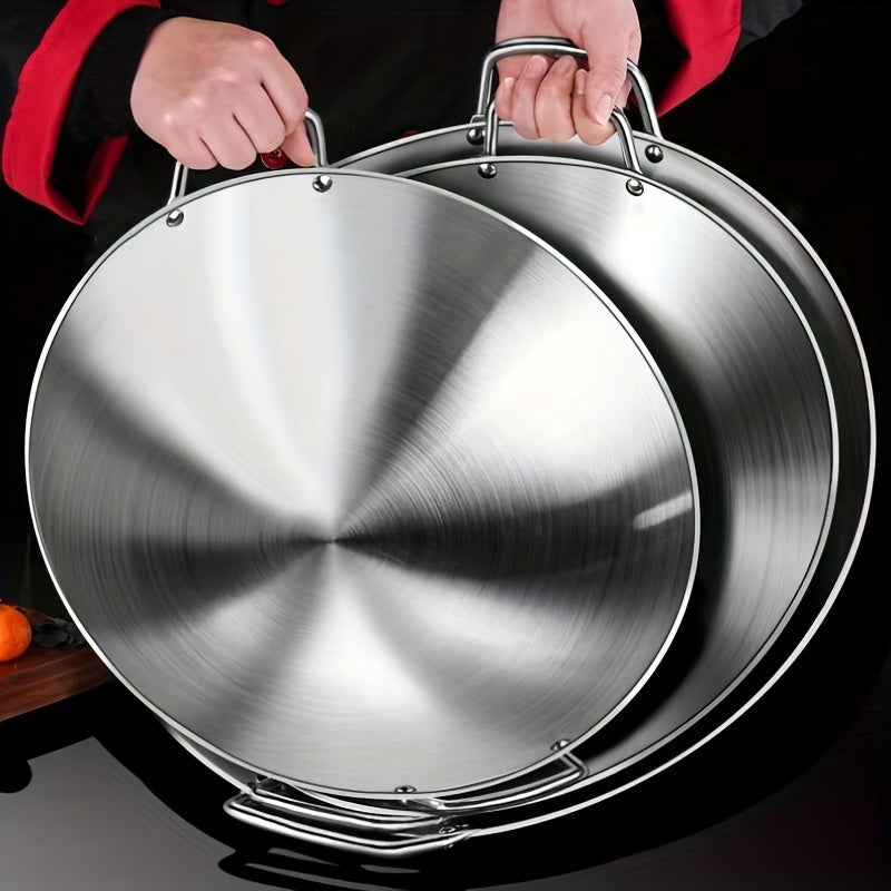Stainless Steel Wok with Handles for Gas and Induction Cooktops Kitchen Utensil