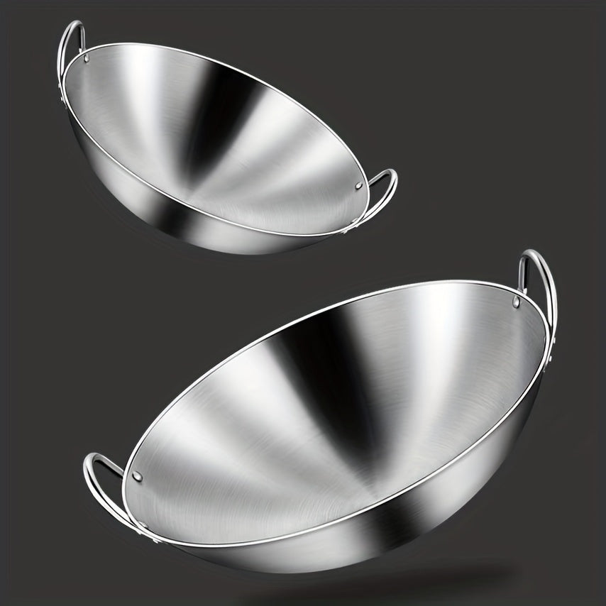 Stainless Steel Wok with Handles for Gas and Induction Cooktops Kitchen Utensil